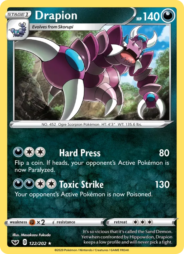 Drapion Reverse Holo 122/202 Sword & Shield Pokémon Card