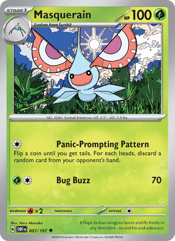 Masquerain Reverse Holo 007/197 Obsidian Flames Pokémon Card