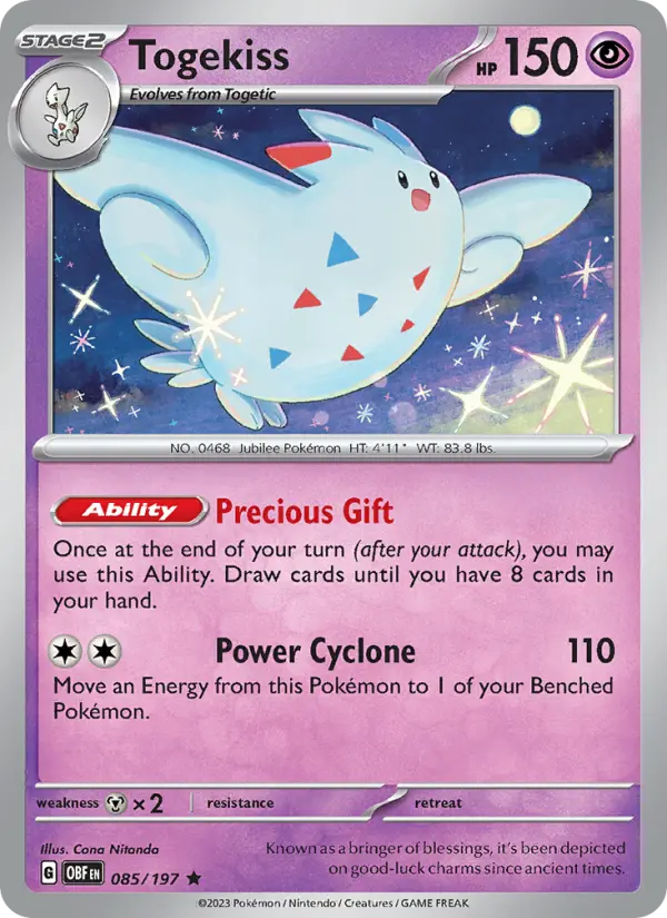 Togekiss Reverse Holo 085/197 Obsidian Flames Pokémon Card