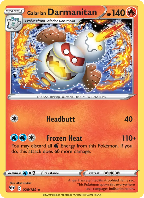 Galarian Darmanitan Reverse Holo 028/189 Darkness Ablaze Pokémon Card