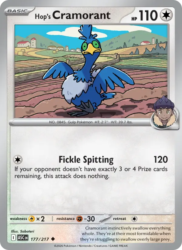 Hop's Cramorant Reverse Holo 177/217 Ascended Heroes Pokémon Card