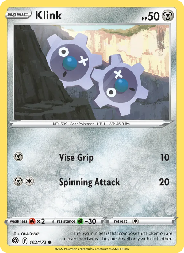 Klink Reverse Holo 102/172 Brilliant Stars Pokémon Card