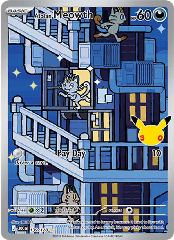 Alolan Meowth Normal 139/128 30th Celebration Pokémon Card