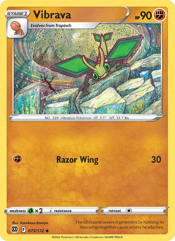 Vibrava Reverse Holo 075/172 Brilliant Stars Pokémon Card