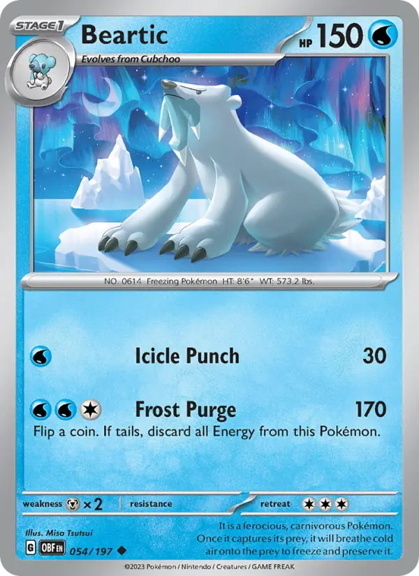 Beartic Reverse Holo 054/197 Obsidian Flames Pokémon Card