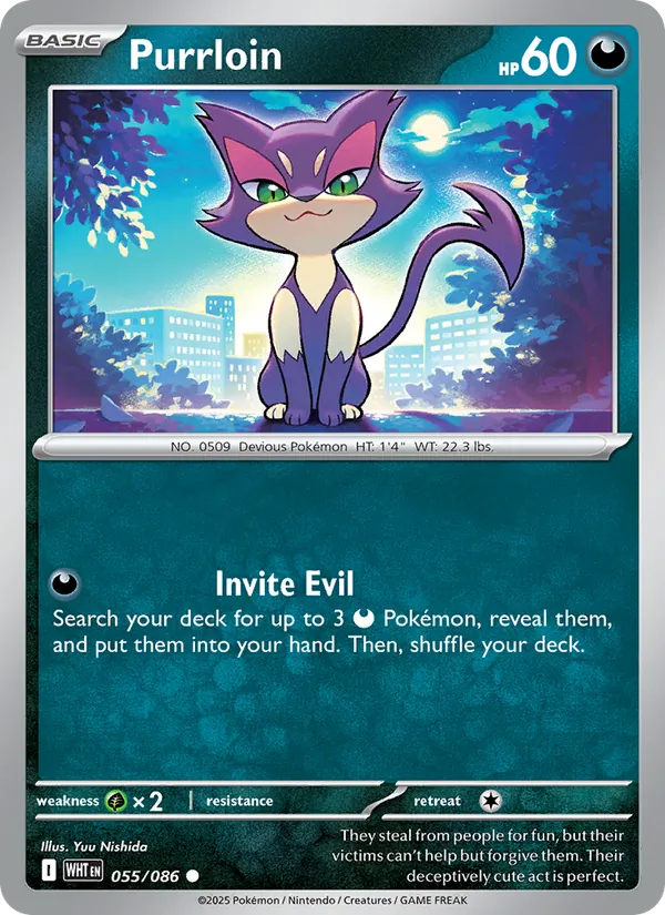 Purrloin Normal 055/86 White Flare Pokémon Card