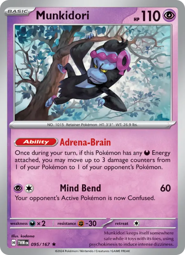 Munkidori Reverse Holo 095/167 Twilight Masquerade Pokémon Card