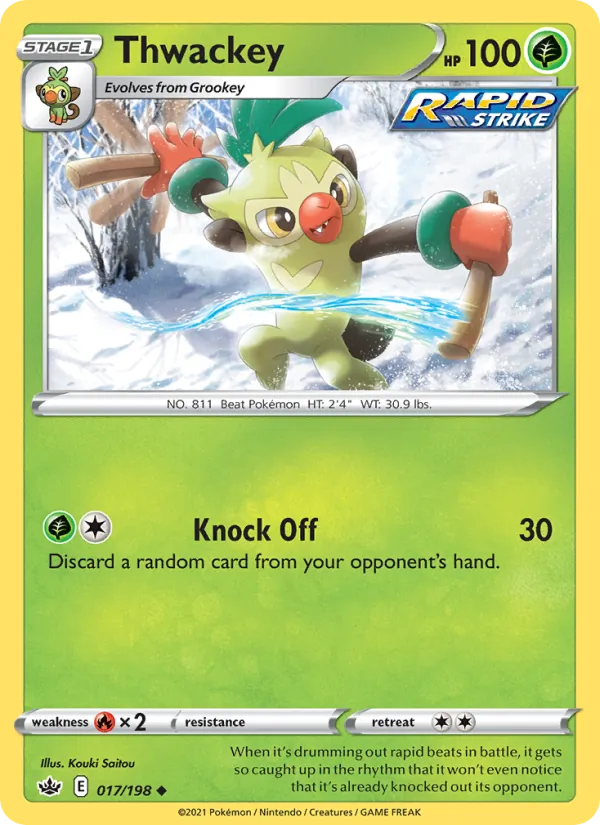 Thwackey Reverse Holo 017/198 Chilling Reign Pokémon Card