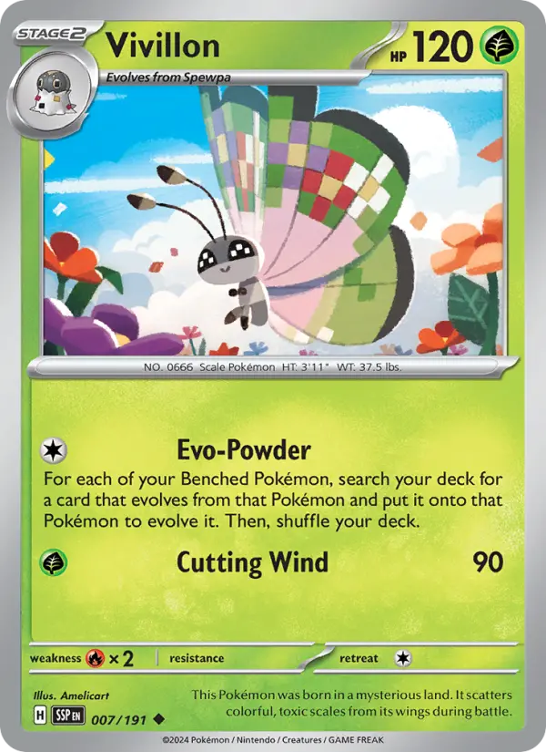 Vivillon Reverse Holo 007/191 Surging Sparks Pokémon Card