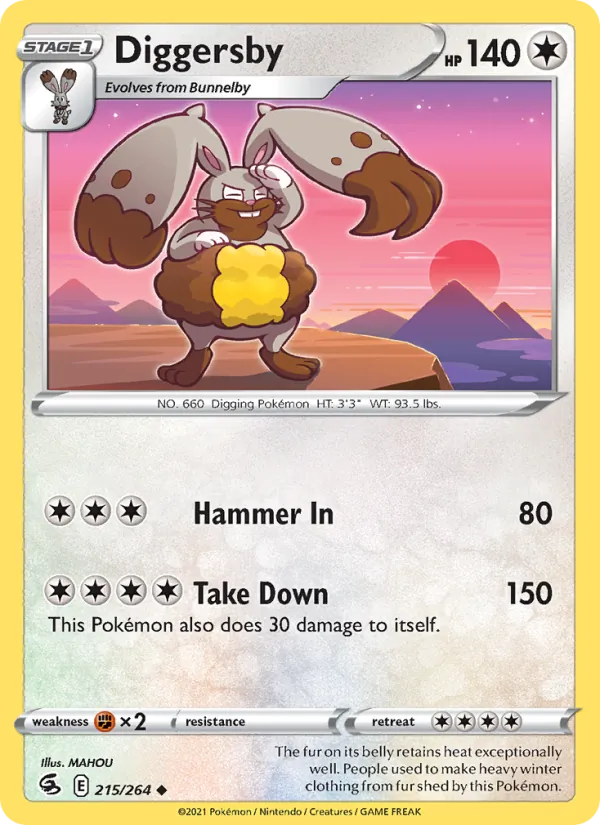 Diggersby Reverse Holo 215/264 Fusion Strike Pokémon Card