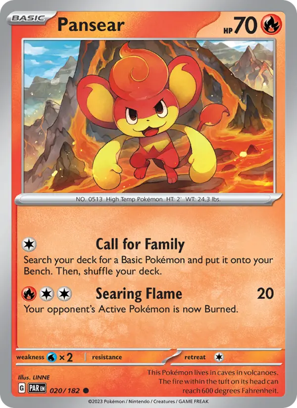Pansear Reverse Holo 020/182 Paradox Rift Pokémon Card