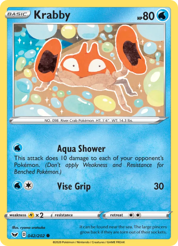 Krabby Reverse Holo 042/202 Sword & Shield Pokémon Card
