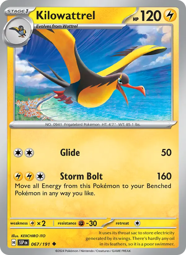 Kilowattrel Reverse Holo 067/191 Surging Sparks Pokémon Card