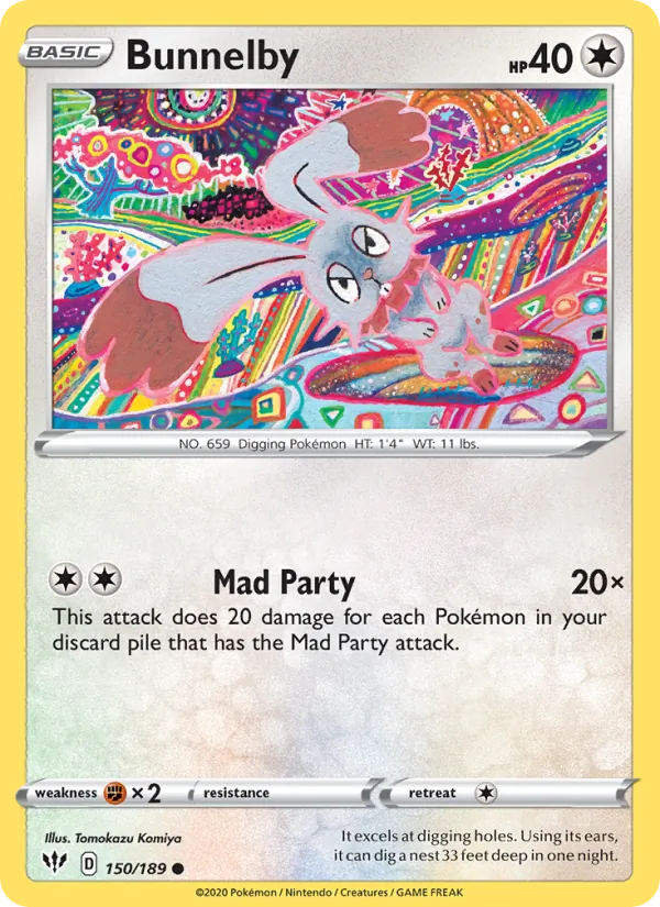 Bunnelby Reverse Holo 150/189 Darkness Ablaze Pokémon Card