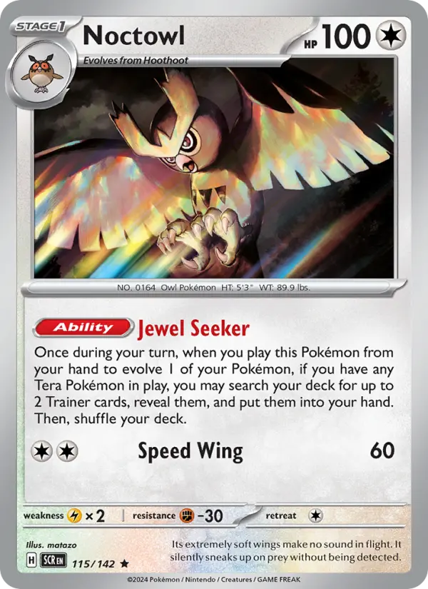 Noctowl Reverse Holo 115/142 Stellar Crown Pokémon Card