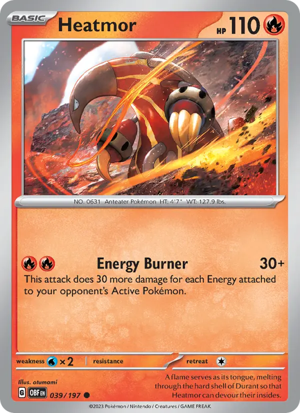Heatmor Reverse Holo 039/197 Obsidian Flames Pokémon Card