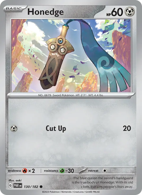 Honedge Reverse Holo 130/182 Paradox Rift Pokémon Card
