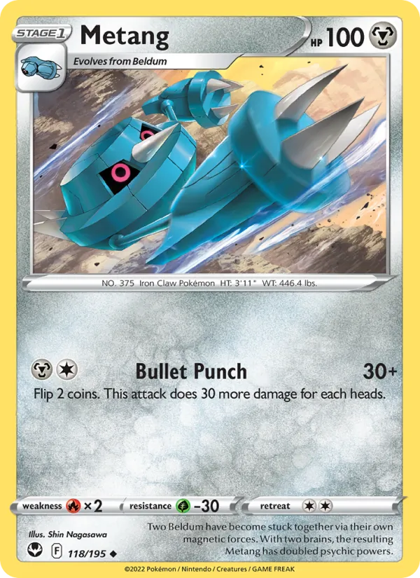 Metang Reverse Holo 118/195 Silver Tempest Pokémon Card