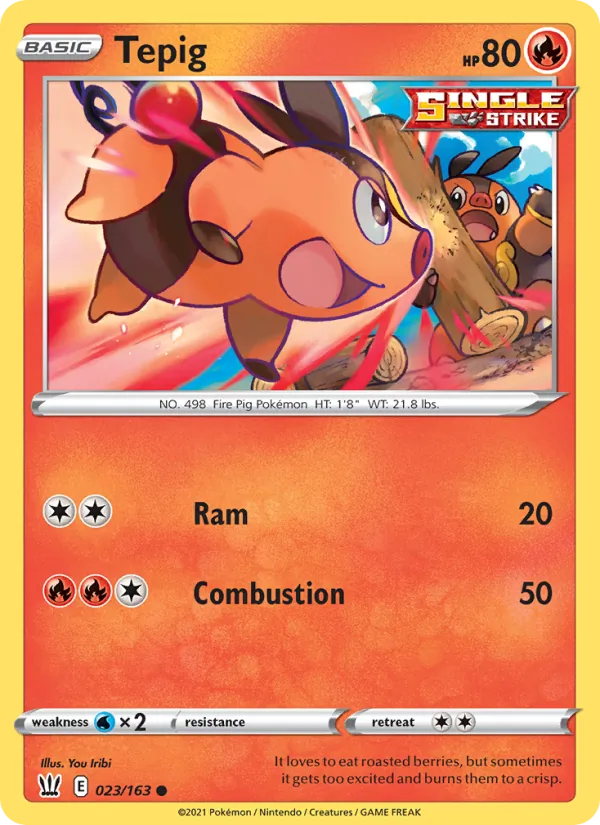 Tepig Reverse Holo 023/163 Battle Styles Pokémon Card