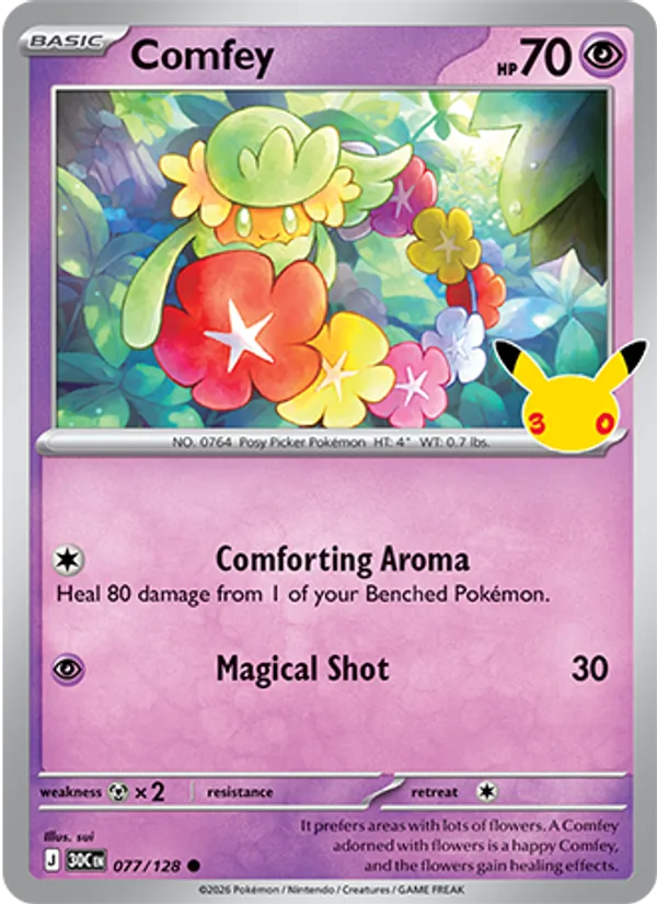 Comfey Normal 077/128 30th Celebration Pokémon Card