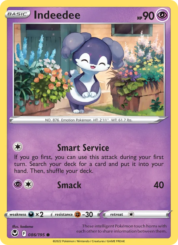 Indeedee Reverse Holo 086/195 Silver Tempest Pokémon Card