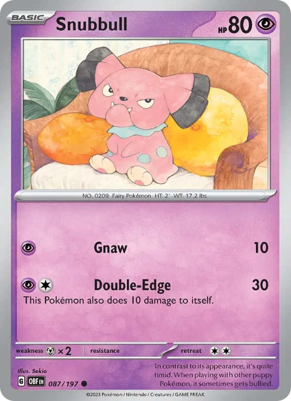 Snubbull Reverse Holo 087/197 Obsidian Flames Pokémon Card