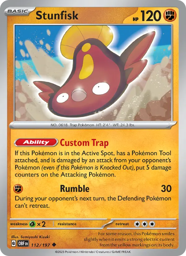 Stunfisk Reverse Holo 112/197 Obsidian Flames Pokémon Card