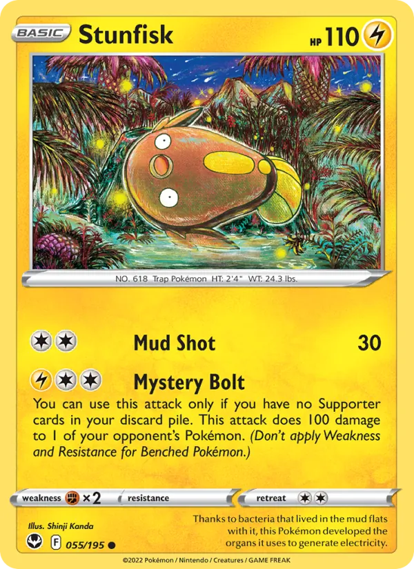 Stunfisk Reverse Holo 055/195 Silver Tempest Pokémon Card