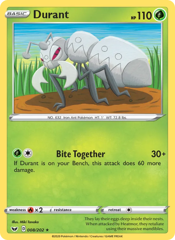 Durant Reverse Holo 008/202 Sword & Shield Pokémon Card