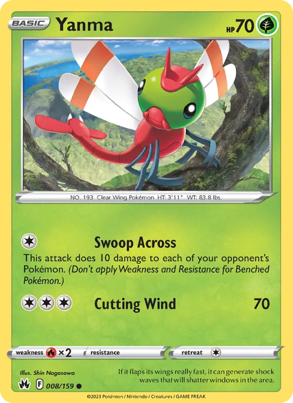 Yanma Reverse Holo 008/159 Crown Zenith Pokémon Card