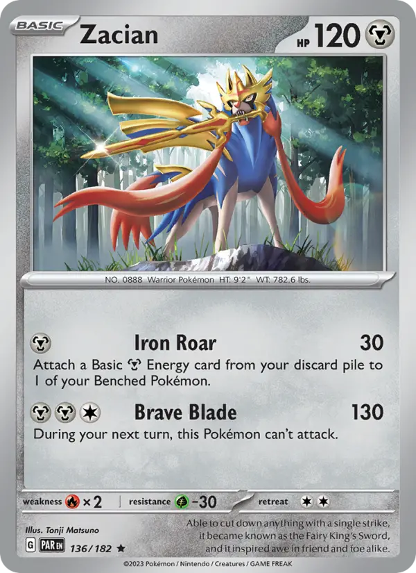 Zacian Reverse Holo 136/182 Paradox Rift Pokémon Card