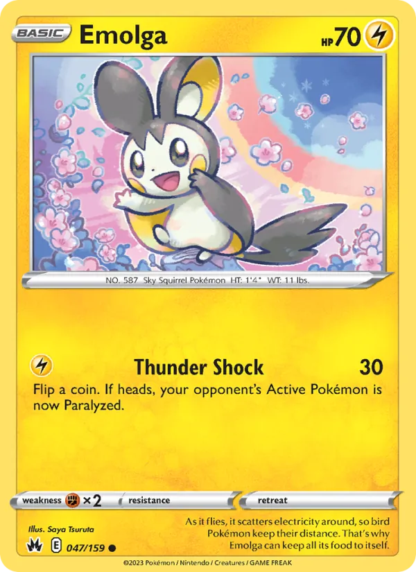 Emolga Reverse Holo 047/159 Crown Zenith Pokémon Card