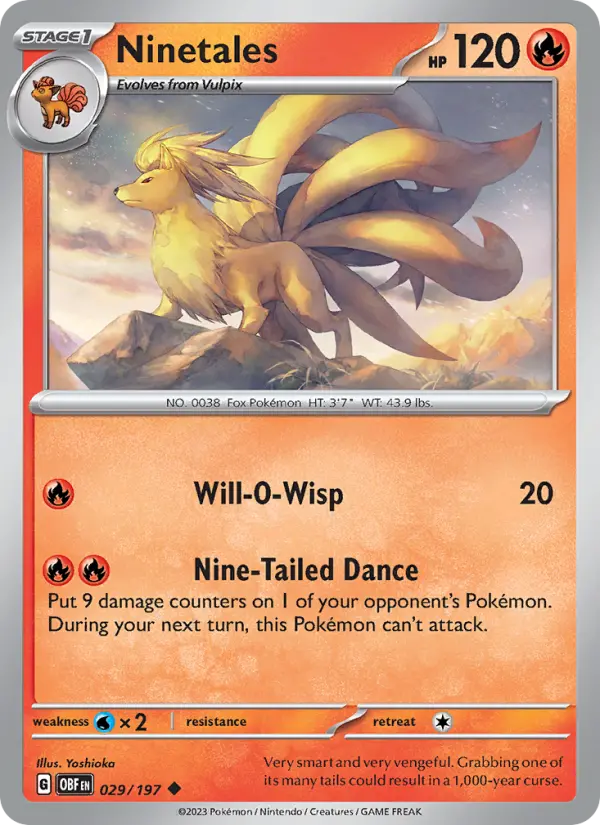 Ninetales Reverse Holo 029/197 Obsidian Flames Pokémon Card