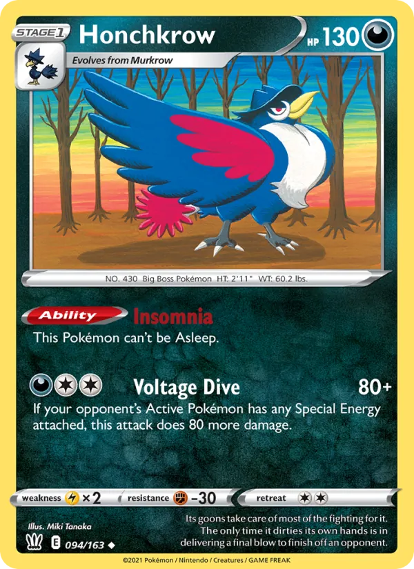 Honchkrow Reverse Holo 094/163 Battle Styles Pokémon Card