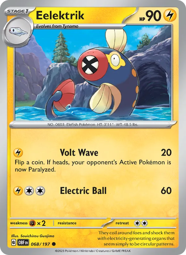 Eelektrik Normal 068/197 Obsidian Flames Pokémon Card