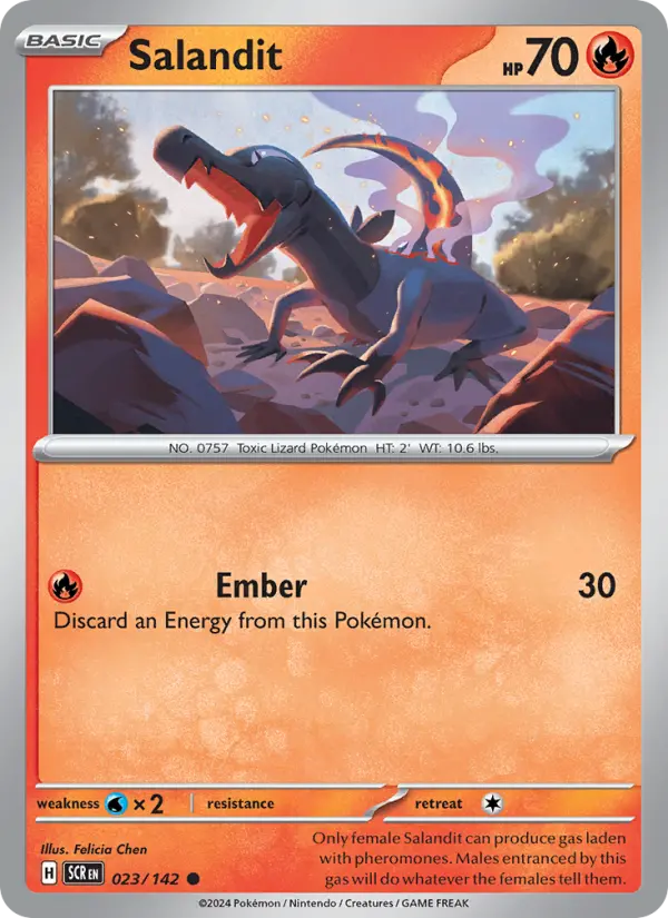 Salandit Reverse Holo 023/142 Stellar Crown Pokémon Card