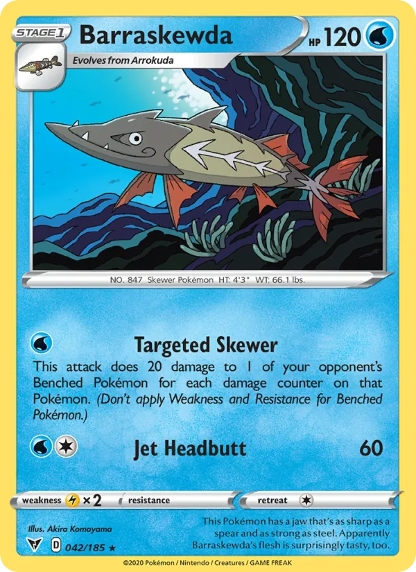 Barraskewda Reverse Holo 042/185 Vivid Voltage Pokémon Card