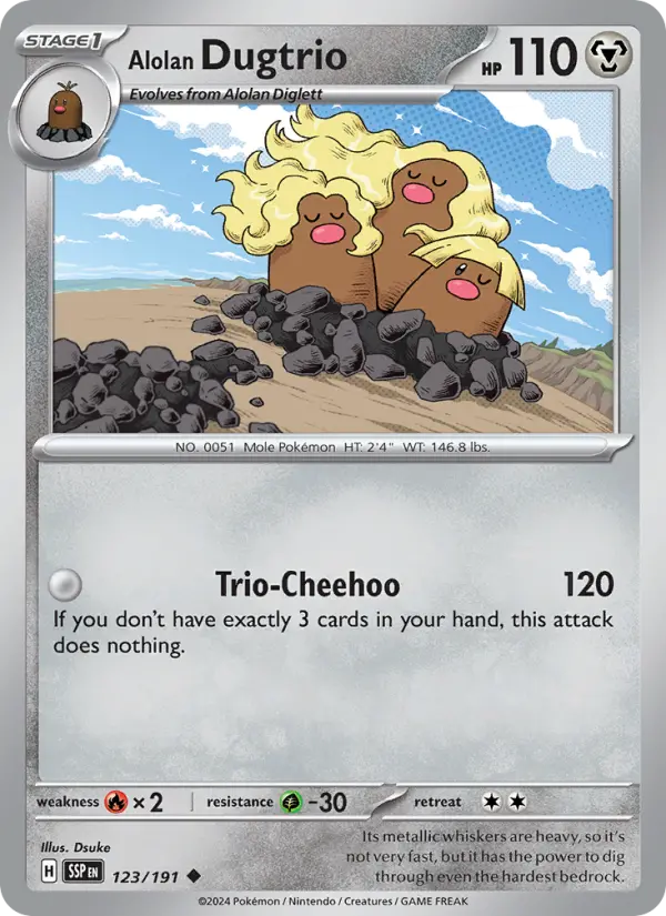 Alolan Dugtrio Reverse Holo 123/191 Surging Sparks Pokémon Card