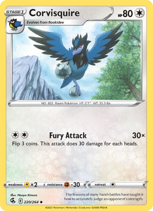 Corvisquire Reverse Holo 220/264 Fusion Strike Pokémon Card