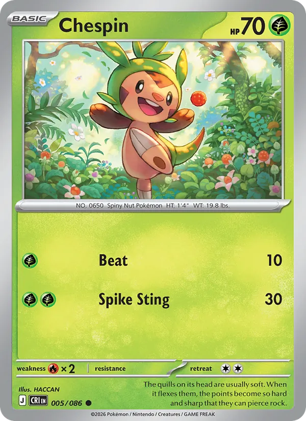 Chespin Non-Holo 005/86 Chaos Rising Pokémon Card