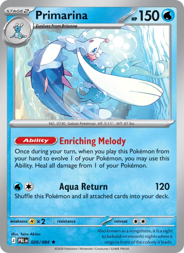 Primarina Holo 020/84 Pitch Black Pokémon Card