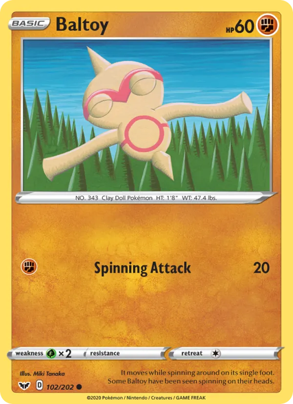Baltoy Reverse Holo 102/202 Sword & Shield Pokémon Card