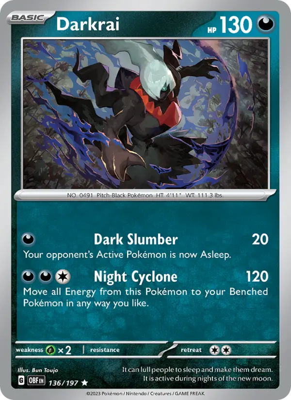 Darkrai Reverse Holo 136/197 Obsidian Flames Pokémon Card