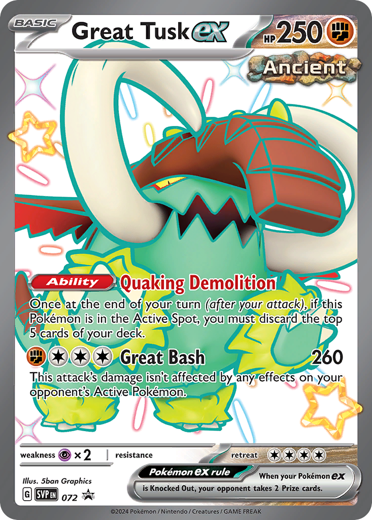 Great Tusk ex Holofoil 072/225 SVP Black Star Promos Pokémon Card