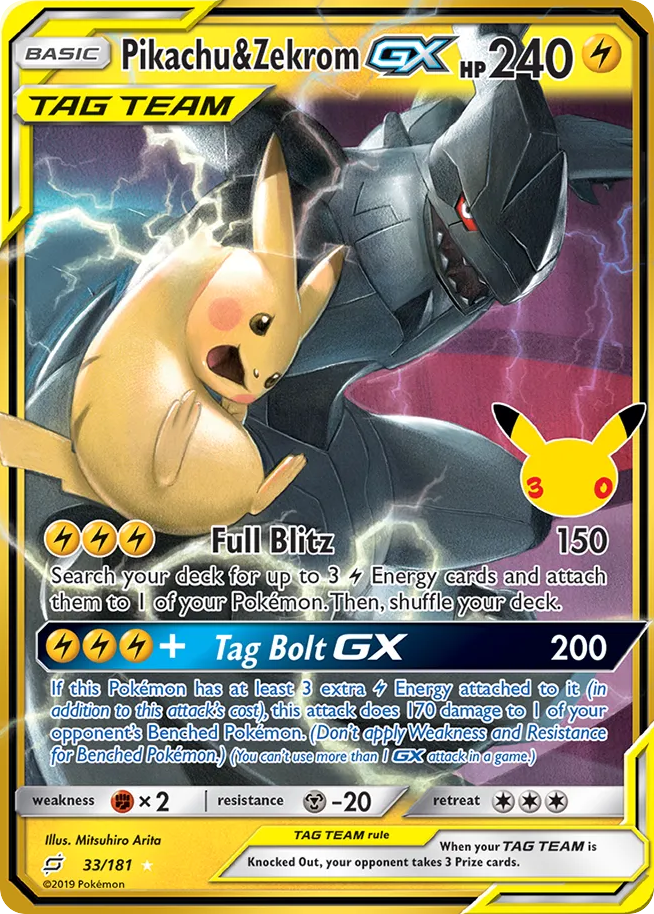 Pikachu & Zekrom GX Normal 008/0 30th Classic Collection Pokémon Card
