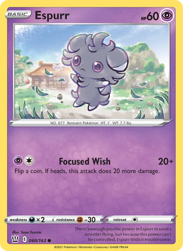 Espurr Reverse Holo 060/163 Battle Styles Pokémon Card