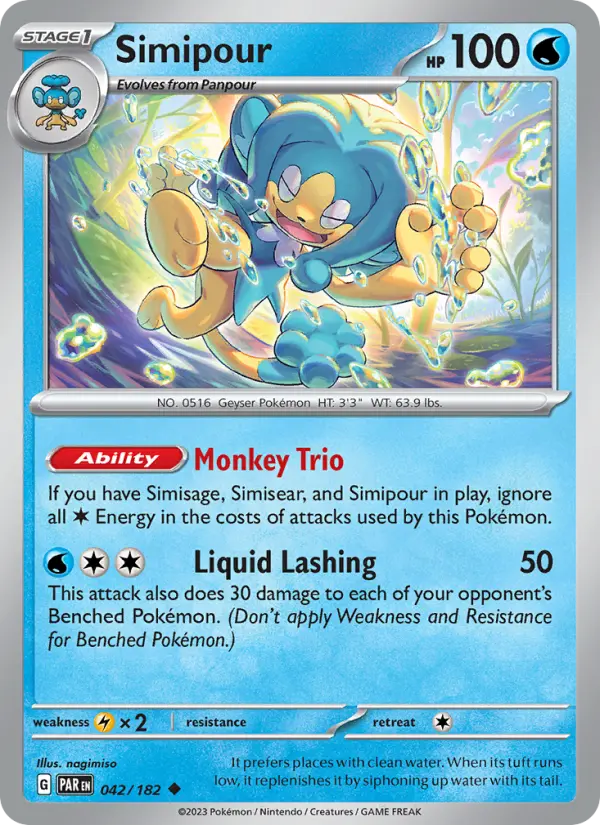 Simipour Reverse Holo 042/182 Paradox Rift Pokémon Card