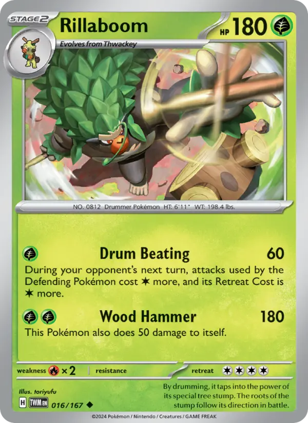 Rillaboom Reverse Holo 016/167 Twilight Masquerade Pokémon Card