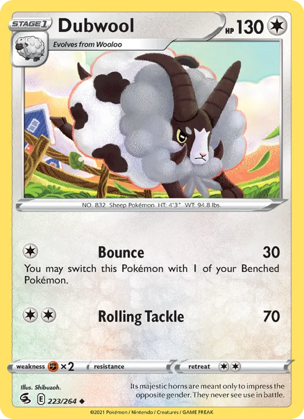 Dubwool Reverse Holo 223/264 Fusion Strike Pokémon Card