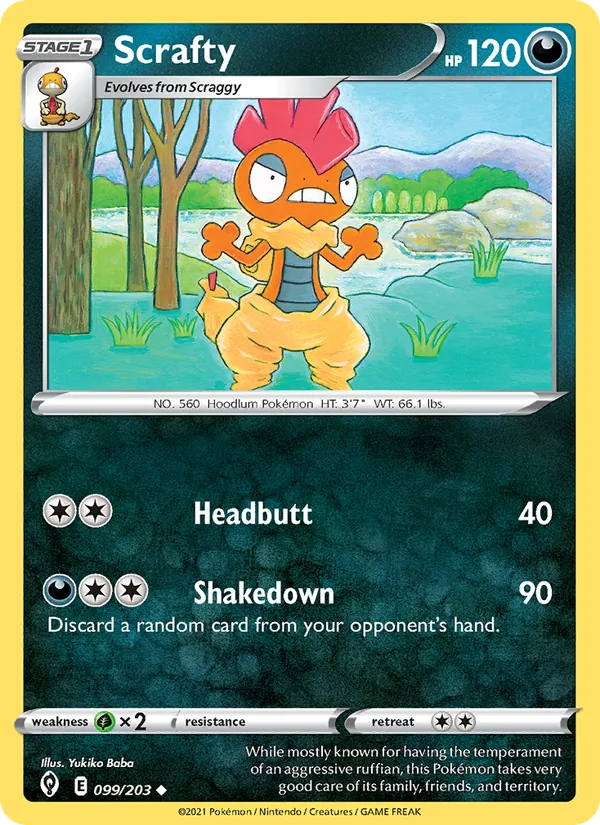 Scrafty Reverse Holo 099/203 Evolving Skies Pokémon Card